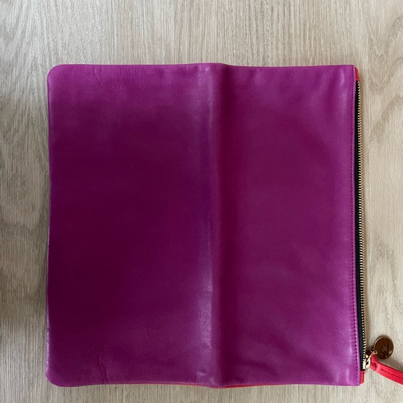 NEW Clare V Vivier Foldover Leather Clutch Bag Red & Ortensia - Picture 5 of 8